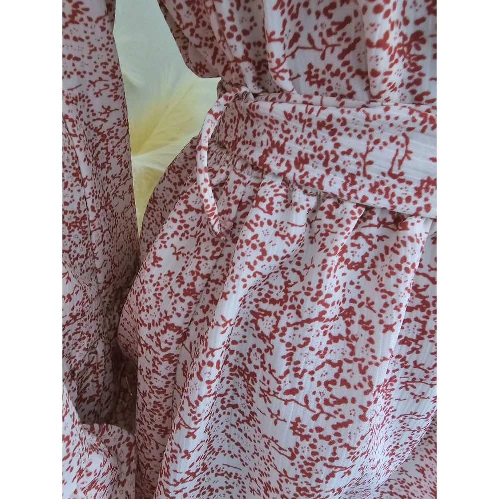 PINCH White & Red Floral Long Ruffles Sleeve Open Ties Back Romper Size Small - Picture 4 of 8